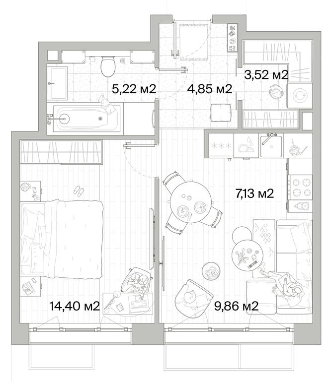 1-BD Apartment Sale, 44.98平方米 at Mys, derevnya Likino, Odintsovskiy Urban District, Moscow Region, Russia #1