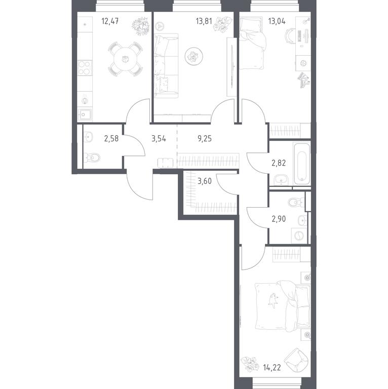 2-BD Apartment Sale, 78.23 sq. m. at Pribrezhnyi Park, Pribrezhniy Park Residential Complex, Village of Yam, Domodedovo City District, Moscow Region, Russia #1