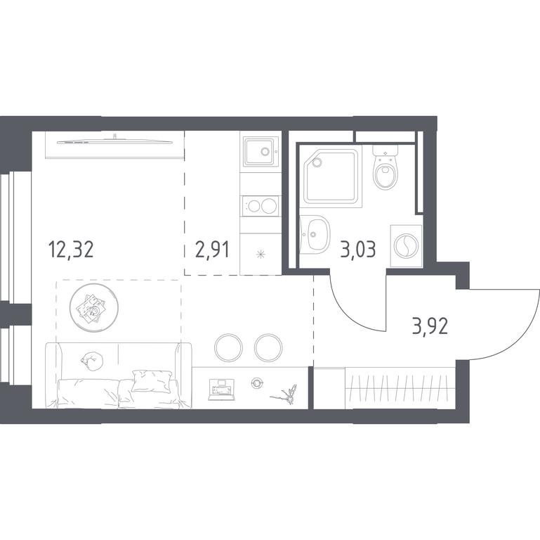 Apartment Sale, 22.18 sq. m. at Pribrezhnyi Park, Pribrezhniy Park Residential Complex, Village of Yam, Domodedovo City District, Moscow Region, Russia #1