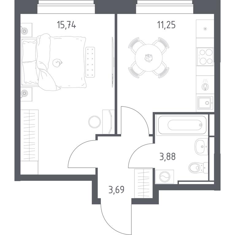 Apartment Sale, 34.56 sq. m. at Pribrezhnyi Park, Pribrezhniy Park Residential Complex, Village of Yam, Domodedovo City District, Moscow Region, Russia #1