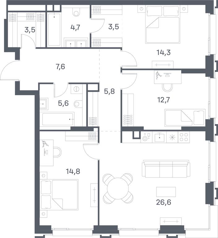 3-BD Apartment Sale, 99.1 sq. m. at Portland, Yuzhnoportovaya Street, 42с5, Moscow, Russia #1