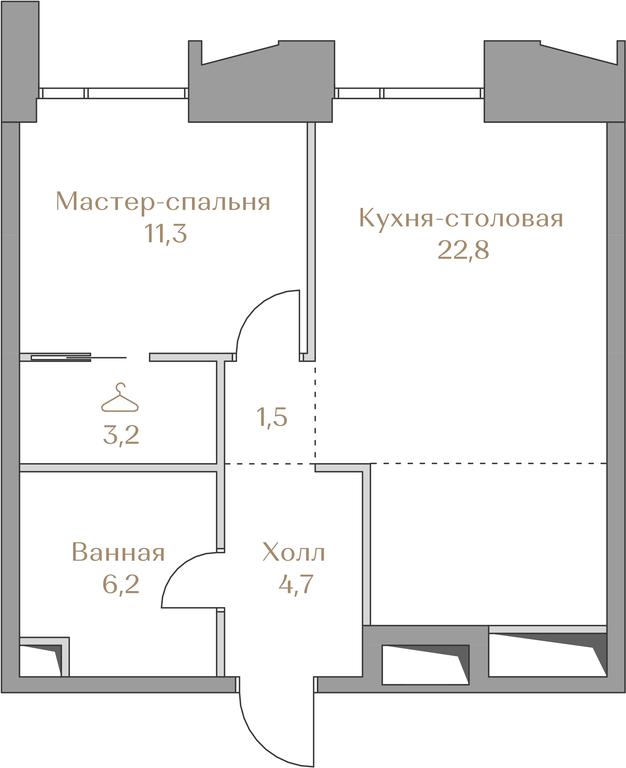 1-BD Apartment Sale, 49.8平方米 at Luzhniki Collection, Luzhnetskaya Embankment, 2/4с17, Moscow, Russia #1