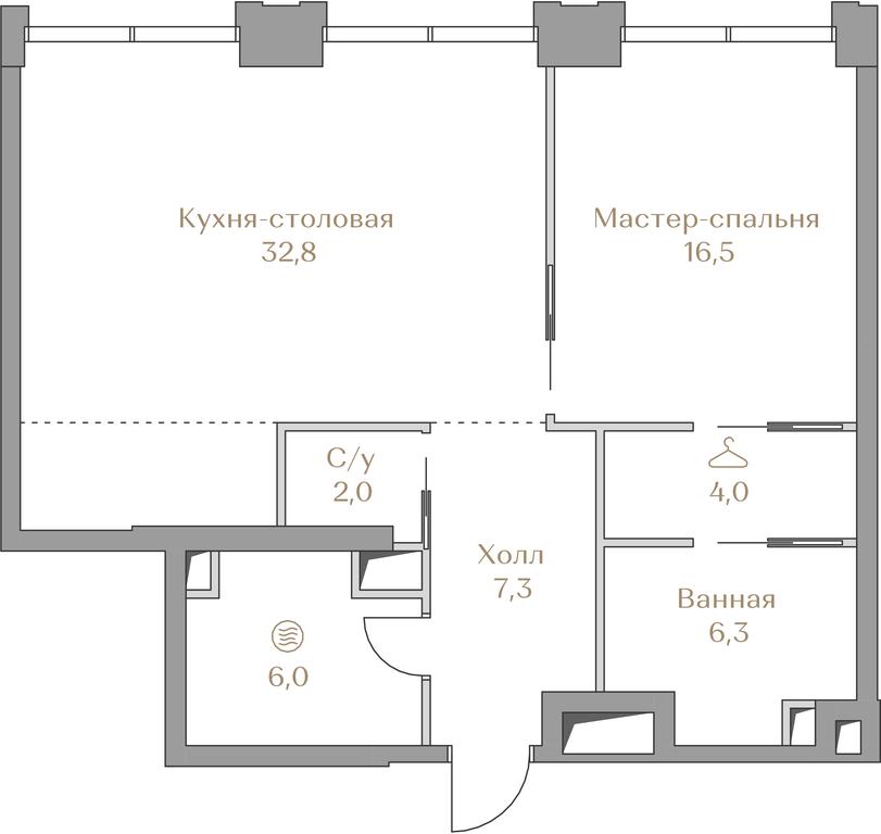 1-BD Apartment Sale, 74.9平方米 at Luzhniki Collection, Luzhnetskaya Embankment, 2/4с17, Moscow, Russia #1