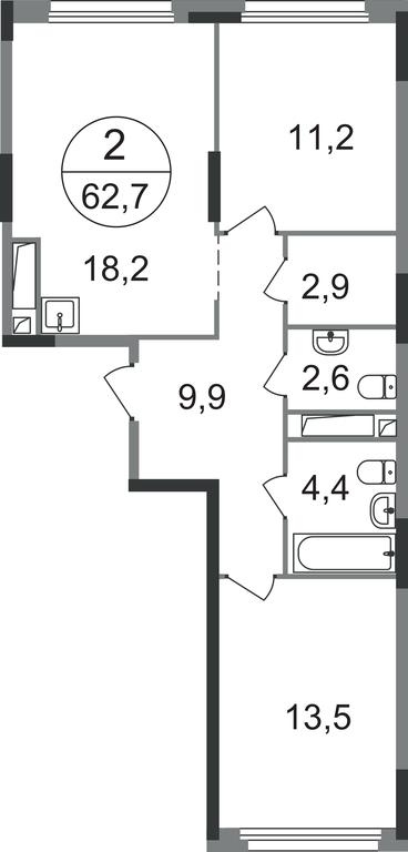 2-BD Apartment Sale, 62.7平方米 at Peredelkino Blizhnee, Korneya Chukovskogo Street, 1, Vnukovskoye Settlement, Moscow, Russia #1