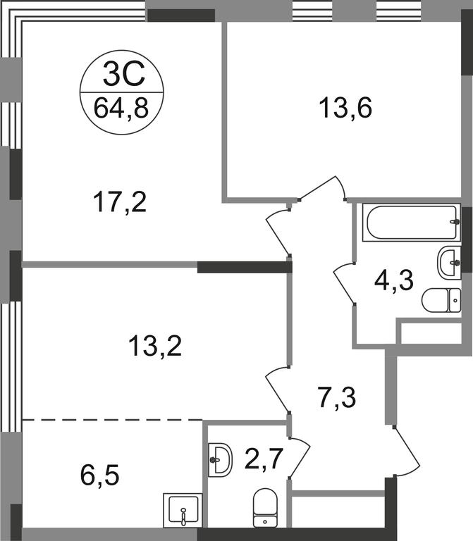 3-BD Apartment Sale, 64.8 sq. m. at Peredelkino Blizhnee, Korneya Chukovskogo Street, 1, Vnukovskoye Settlement, Moscow, Russia #1