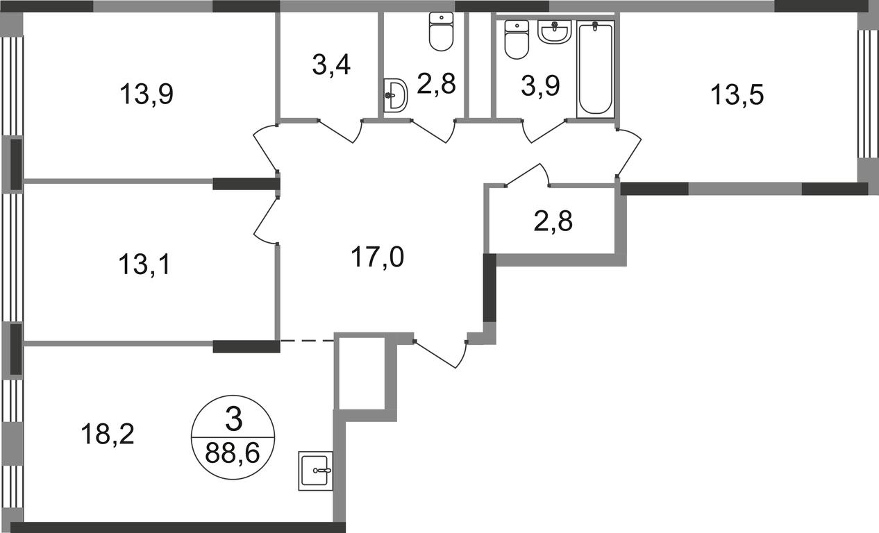 3-BD Apartment Sale, 88.6 sq. m. at Peredelkino Blizhnee, Korneya Chukovskogo Street, 1, Vnukovskoye Settlement, Moscow, Russia #1 3-BD Apartment Sale, 88.6 sq. m. at Peredelkino Blizhnee, Korneya Chukovskogo Street, 1, Vnukovskoye Settlement, Moscow, Russia #1