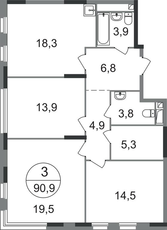 3-BD Apartment Sale, 90.9 sq. m. at Peredelkino Blizhnee, Korneya Chukovskogo Street, 1, Vnukovskoye Settlement, Moscow, Russia #1 3-BD Apartment Sale, 90.9 sq. m. at Peredelkino Blizhnee, Korneya Chukovskogo Street, 1, Vnukovskoye Settlement, Moscow, Russia #1