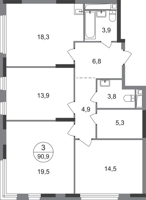 3-BD Apartment Sale, 90.9 sq. m. at Peredelkino Blizhnee, Korneya Chukovskogo Street, 1, Vnukovskoye Settlement, Moscow, Russia #1 3-BD Apartment Sale, 90.9 sq. m. at Peredelkino Blizhnee, Korneya Chukovskogo Street, 1, Vnukovskoye Settlement, Moscow, Russia #1