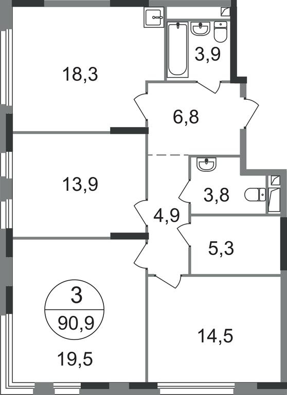 3-BD Apartment Sale, 90.9 sq. m. at Peredelkino Blizhnee, Korneya Chukovskogo Street, 1, Vnukovskoye Settlement, Moscow, Russia #1