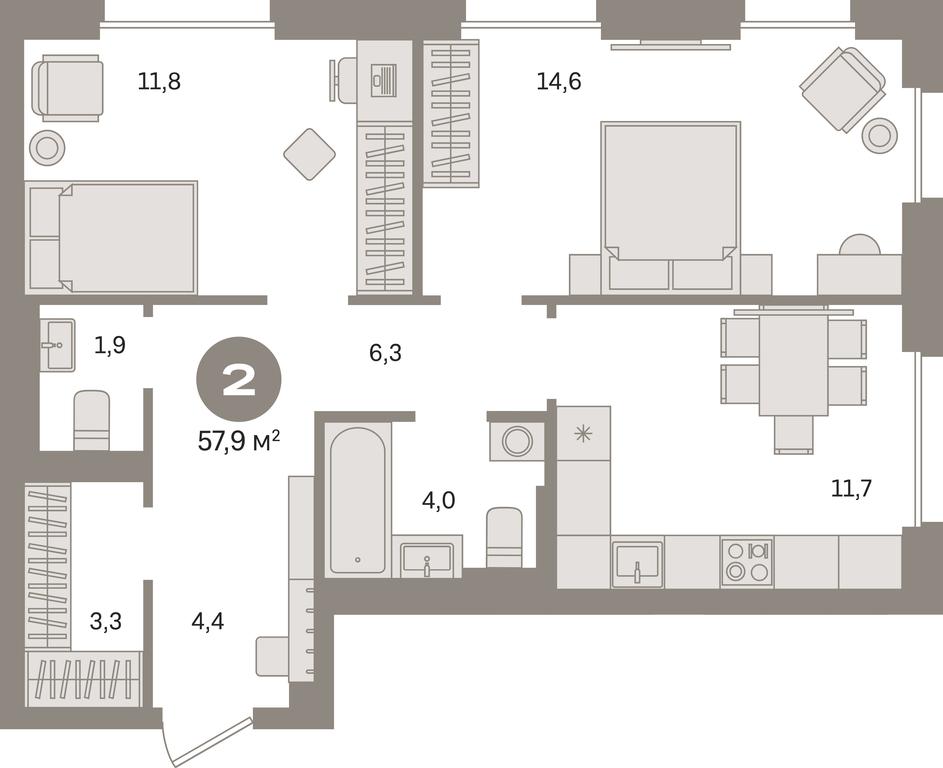 2-BD Apartment Sale, 57.9平方米 at Kvartal Gercena, zhiloy kompleks Kvartal Gertsena, Moscow, Russia #1 2-BD Apartment Sale, 57.9平方米 at Kvartal Gercena, zhiloy kompleks Kvartal Gertsena, Moscow, Russia #1
