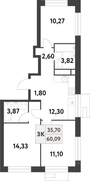2-BD Apartment Sale, 60 sq. m. at Smart Garden (Smart Garden), 5-ya ulitsa Lesnyye Polyany, posyolok Gazoprovod, Kommunarka District, Novomoskovskiy Administrative Okrug, Moscow, Russia #1