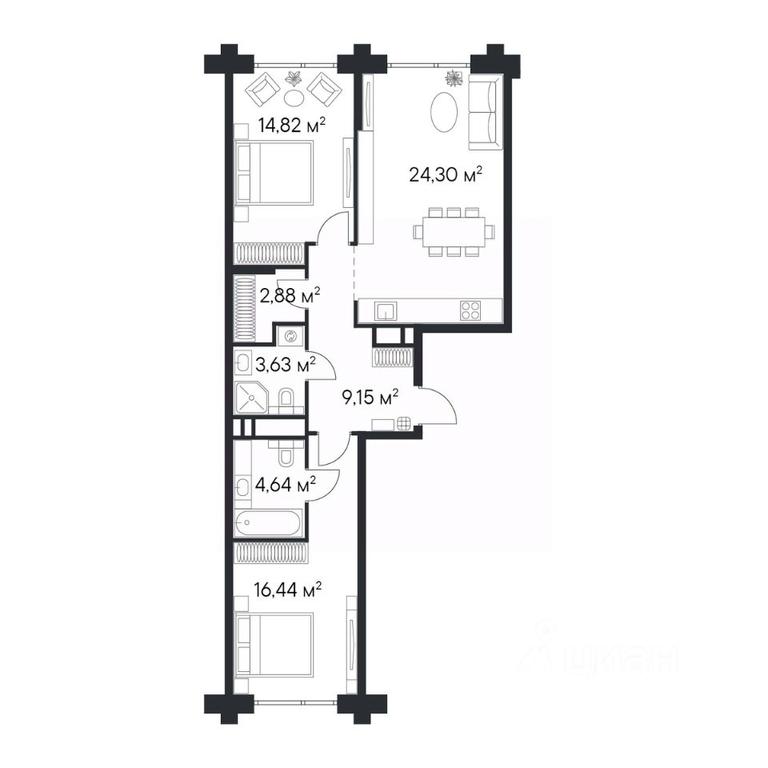 1-BD Apartment Sale, 75.06 sq. m. at 1-y Nagatinskiy, Nagatinskaya Street, Moscow, Russia #2