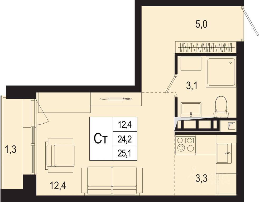 Apartment Sale, 24.2 sq. m. at Novaya Shcherbinka, Borisovka Village, Podolsk City District, Moscow Region, Russia #1