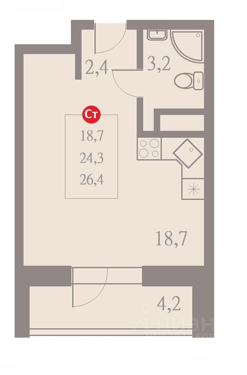 Apartment Sale, 26.4 sq. m. at Otlichno, Oktyabrskiy Avenue, 28А, Lyubertsy, Moscow Region, Russia #1