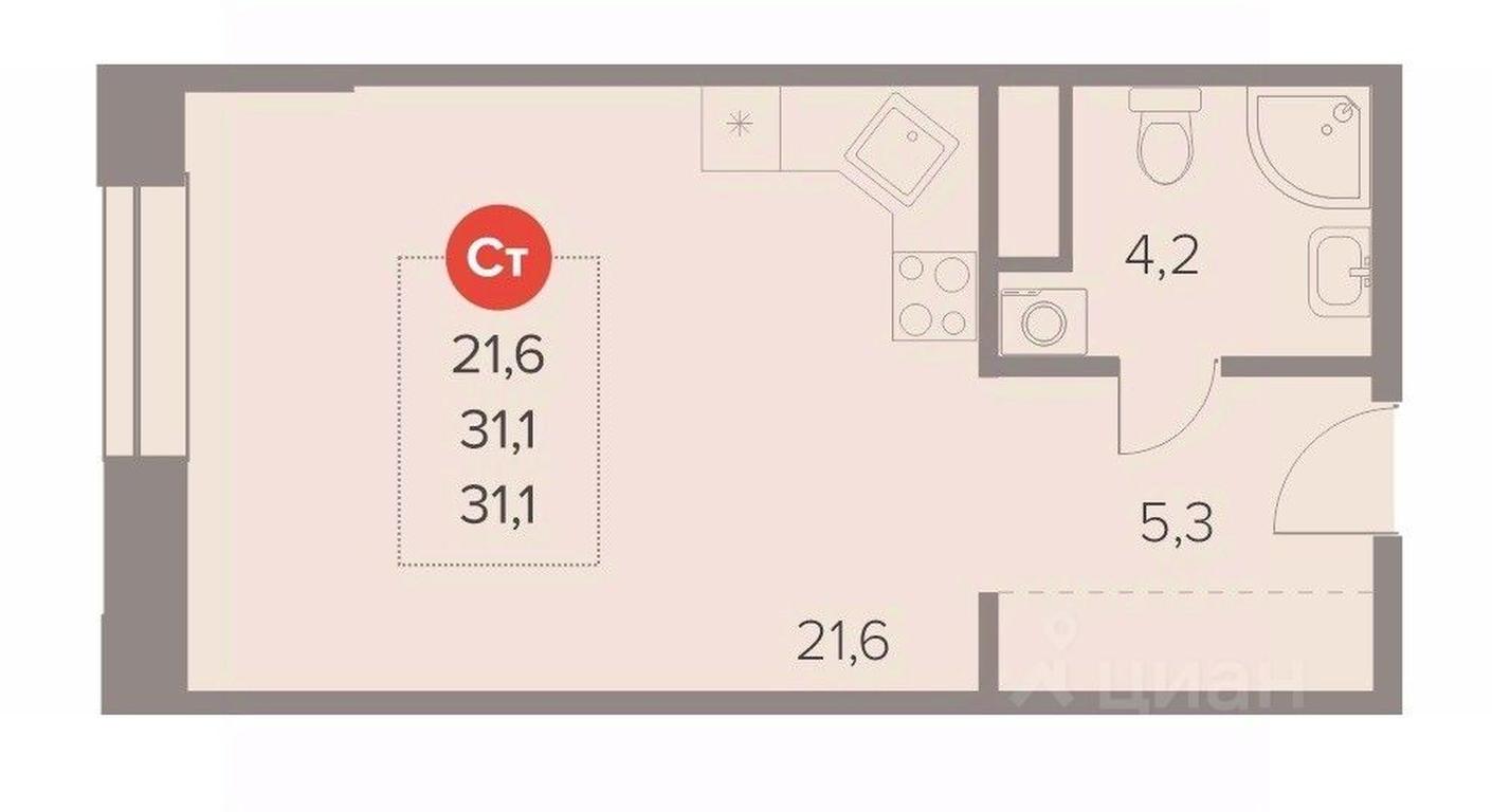 Apartment Sale, 31.1 sq. m. at Otlichno, Oktyabrskiy Avenue, 28А, Lyubertsy, Moscow Region, Russia #1