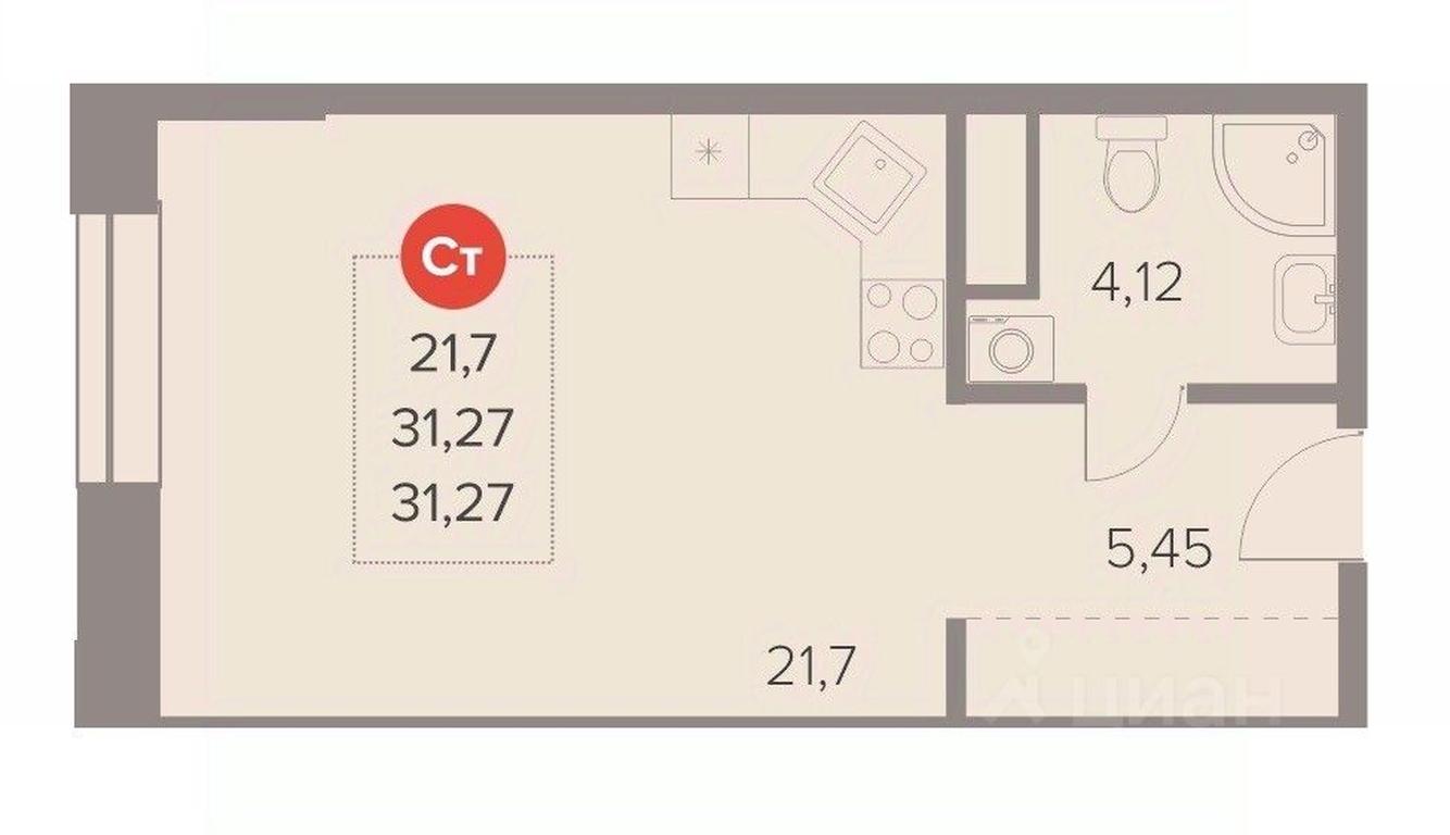 Apartment Sale, 31.27平方米 at Otlichno, Oktyabrskiy Avenue, 28А, Lyubertsy, Moscow Region, Russia #1