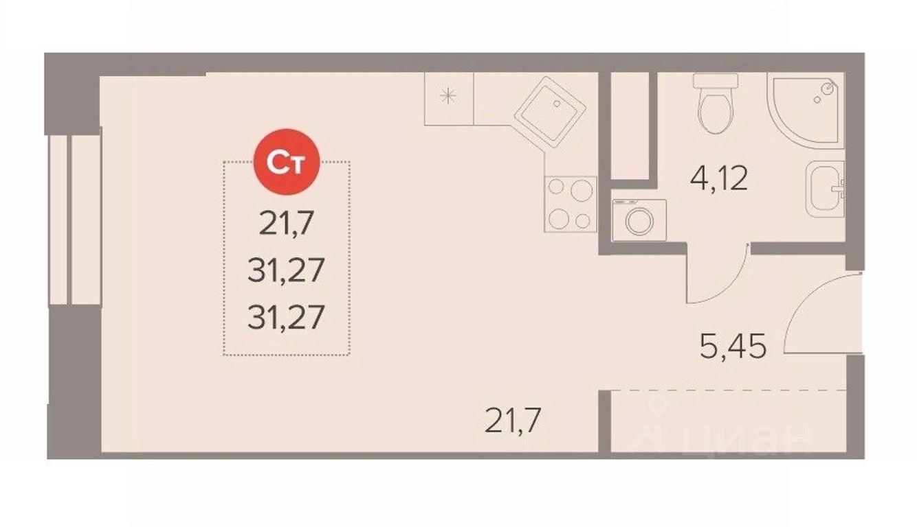 Apartment Sale, 31.27 sq. m. at Otlichno, Oktyabrskiy Avenue, 28А, Lyubertsy, Moscow Region, Russia #1