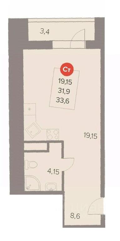 Apartment Sale, 33.6平方米 at Otlichno, Oktyabrskiy Avenue, 28А, Lyubertsy, Moscow Region, Russia #1