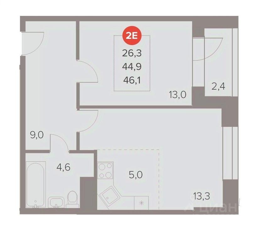 1-BD Apartment Sale, 46.1 sq. m. at Otlichno, Oktyabrskiy Avenue, 28А, Lyubertsy, Moscow Region, Russia #1