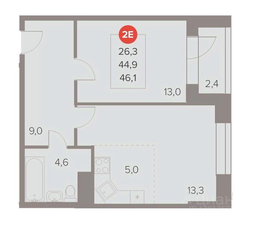 1-BD Apartment Sale, 46.1平方米 at Otlichno, Oktyabrskiy Avenue, 28А, Lyubertsy, Moscow Region, Russia #1 1-BD Apartment Sale, 46.1平方米 at Otlichno, Oktyabrskiy Avenue, 28А, Lyubertsy, Moscow Region, Russia #1