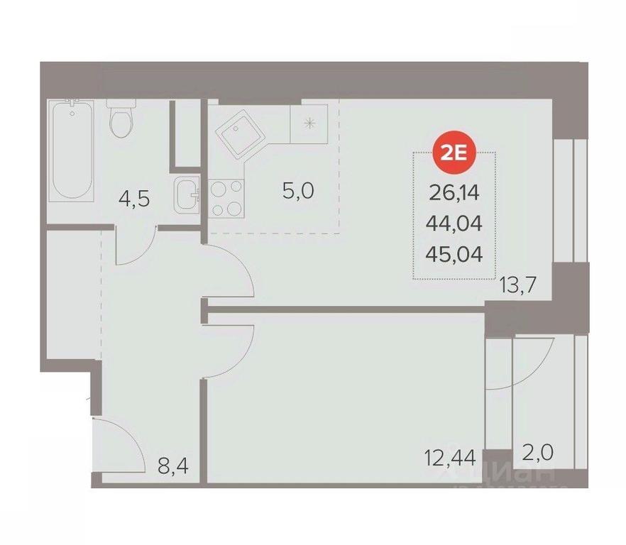 1-BD Apartment Sale, 45.04 sq. m. at Otlichno, Oktyabrskiy Avenue, 28А, Lyubertsy, Moscow Region, Russia #1