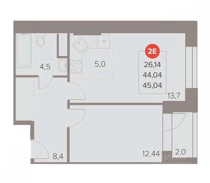 1-BD Apartment Sale, 45.04 sq. m. at Otlichno, Oktyabrskiy Avenue, 28А, Lyubertsy, Moscow Region, Russia #1