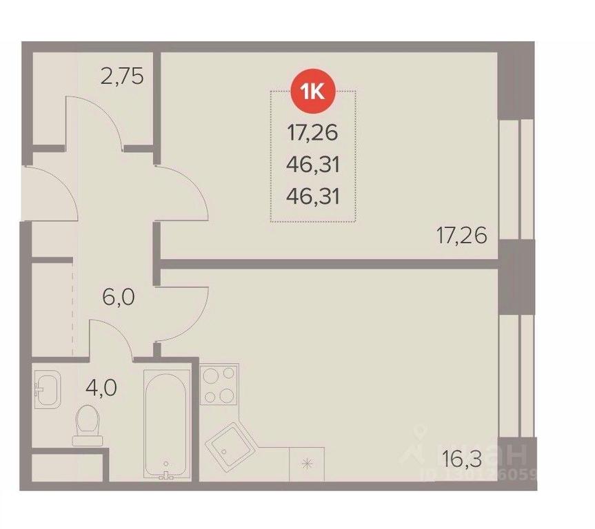 Apartment Sale, 46.31 sq. m. at Otlichno, Oktyabrskiy Avenue, 28А, Lyubertsy, Moscow Region, Russia #1