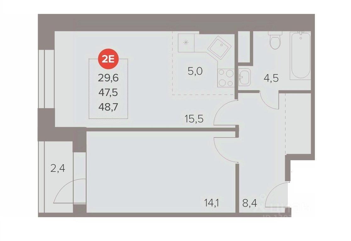 1-BD Apartment Sale, 48.7 sq. m. at Otlichno, Oktyabrskiy Avenue, 28А, Lyubertsy, Moscow Region, Russia #1