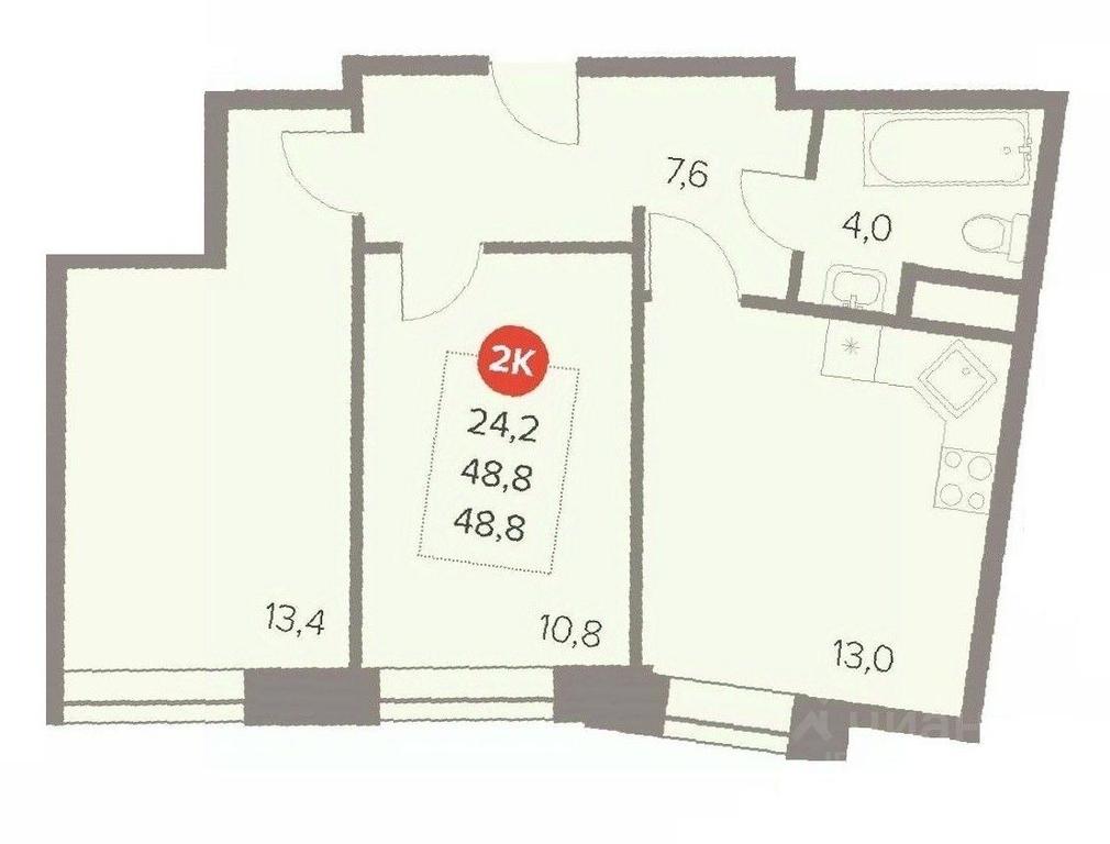 1-BD Apartment Sale, 48.8 sq. m. at Otlichno, Oktyabrskiy Avenue, 28А, Lyubertsy, Moscow Region, Russia #1
