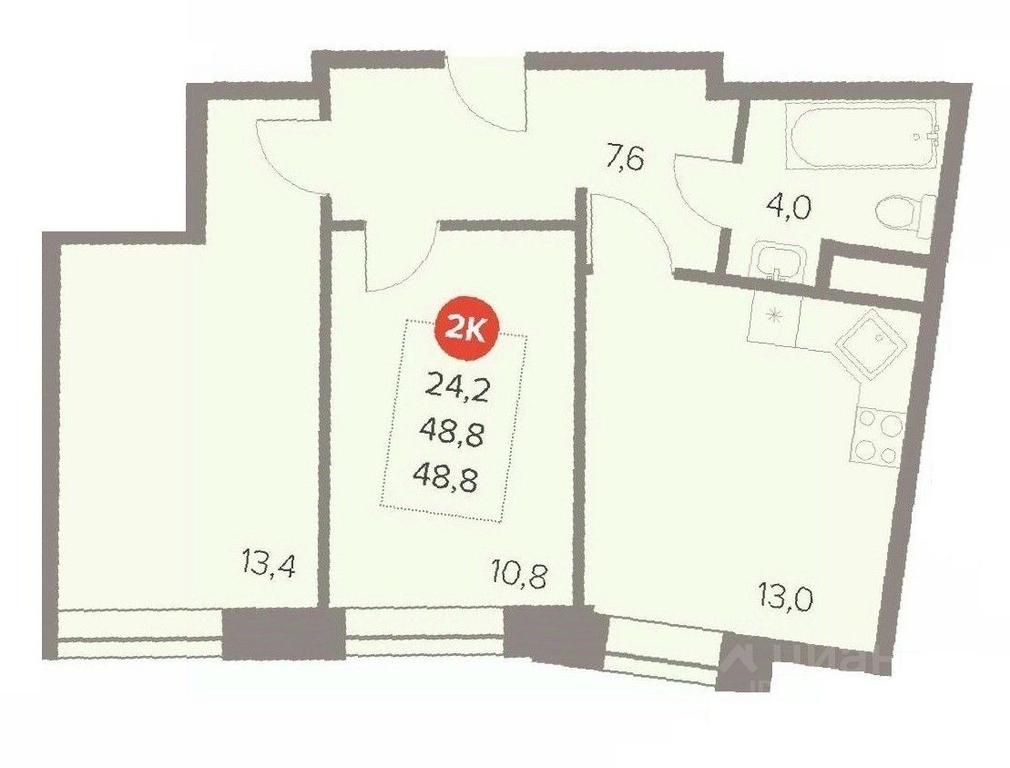 1-BD Apartment Sale, 48.8 sq. m. at Otlichno, Oktyabrskiy Avenue, 28А, Lyubertsy, Moscow Region, Russia #1