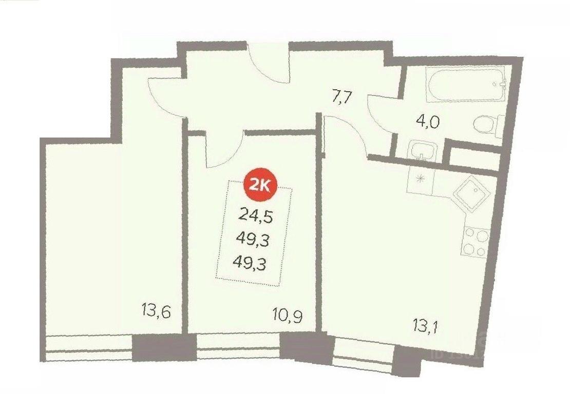 1-BD Apartment Sale, 49.3 sq. m. at Otlichno, Oktyabrskiy Avenue, 28А, Lyubertsy, Moscow Region, Russia #1
