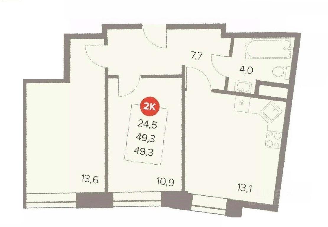 1-BD Apartment Sale, 49.3平方米 at Otlichno, Oktyabrskiy Avenue, 28А, Lyubertsy, Moscow Region, Russia #1