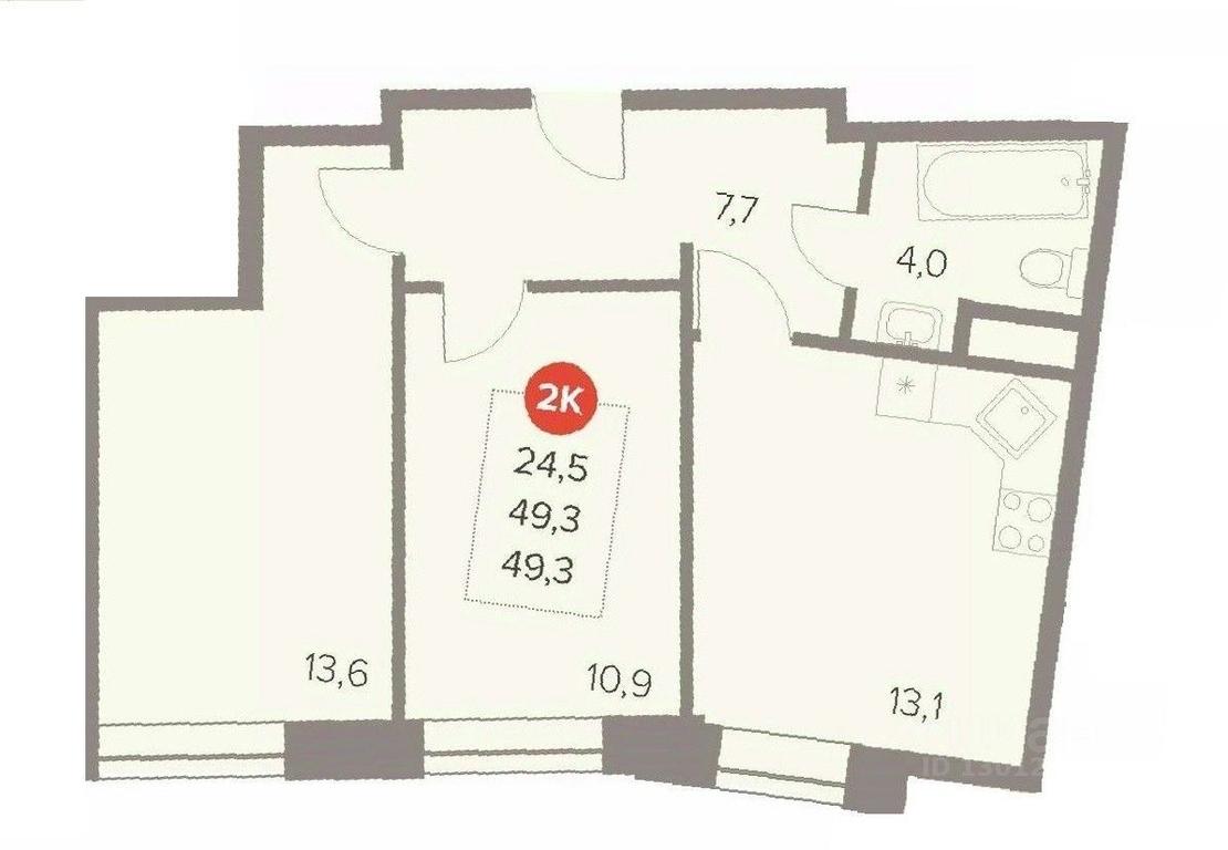 1-BD Apartment Sale, 49.3 sq. m. at Otlichno, Oktyabrskiy Avenue, 28А, Lyubertsy, Moscow Region, Russia #1