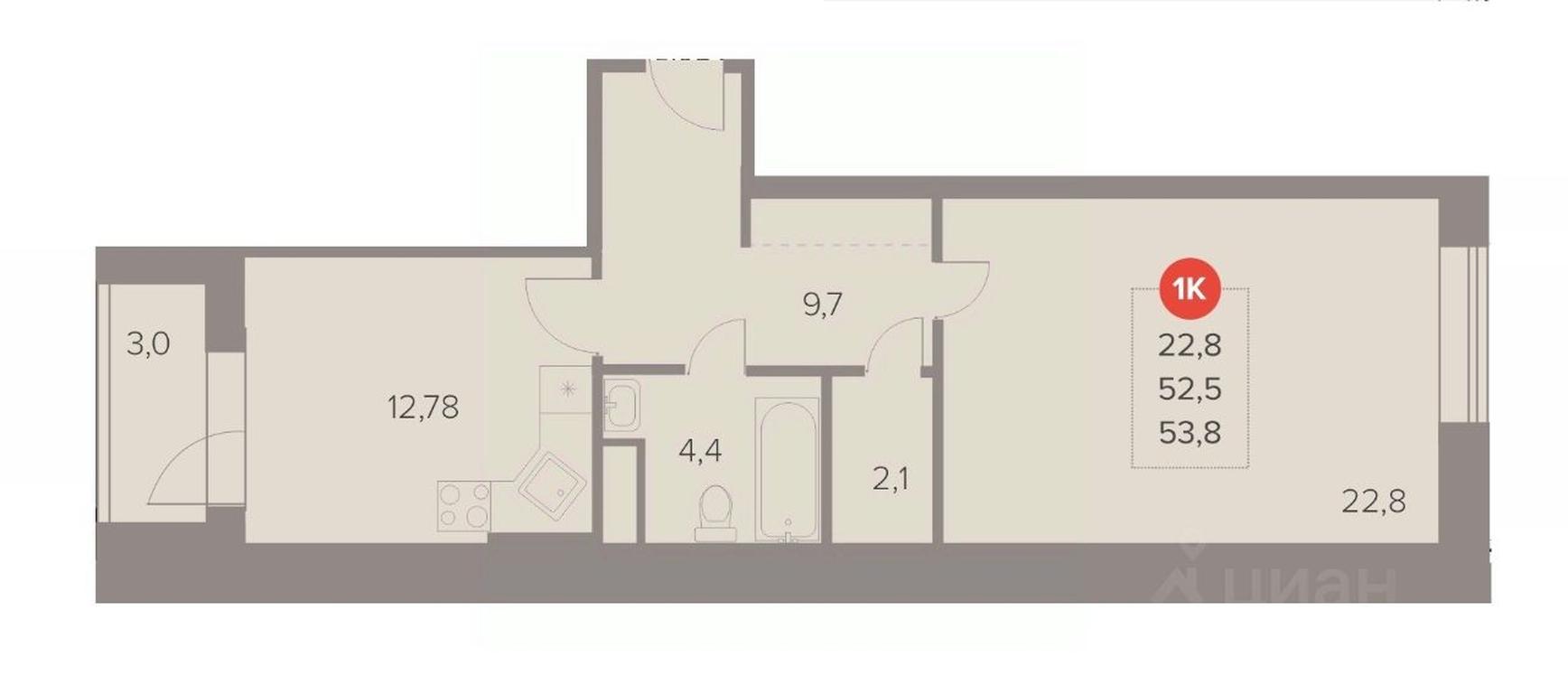 Apartment Sale, 53.8平方米 at Otlichno, Oktyabrskiy Avenue, 28А, Lyubertsy, Moscow Region, Russia #1