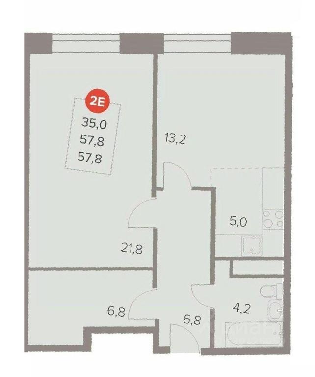 1-BD Apartment Sale, 57.8平方米 at Otlichno, Oktyabrskiy Avenue, 28А, Lyubertsy, Moscow Region, Russia #1