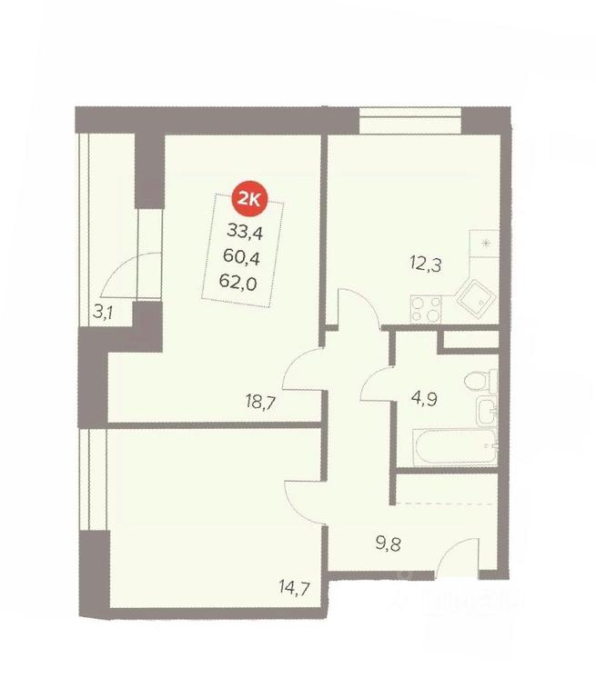 1-BD Apartment Sale, 62 sq. m. at Otlichno, Oktyabrskiy Avenue, 28А, Lyubertsy, Moscow Region, Russia #1