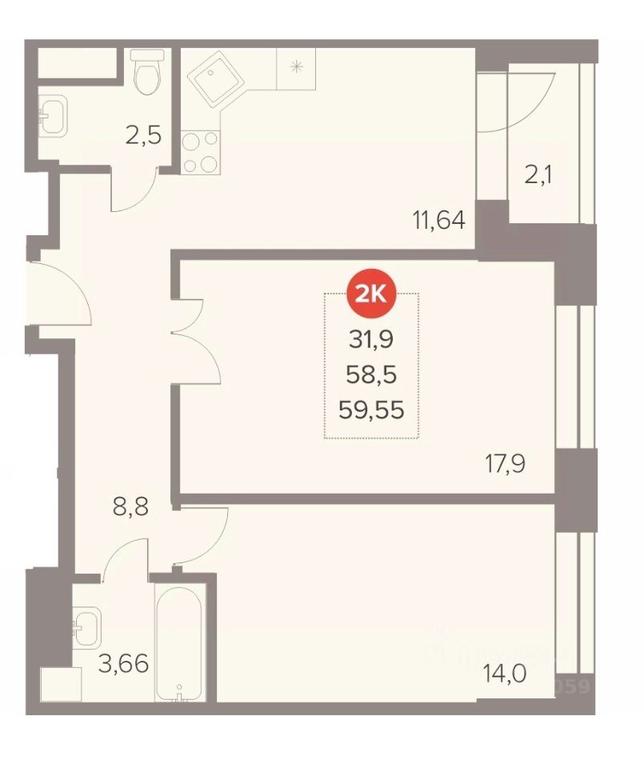 1-BD Apartment Sale, 59.55 sq. m. at Otlichno, Oktyabrskiy Avenue, 28А, Lyubertsy, Moscow Region, Russia #1 1-BD Apartment Sale, 59.55 sq. m. at Otlichno, Oktyabrskiy Avenue, 28А, Lyubertsy, Moscow Region, Russia #1