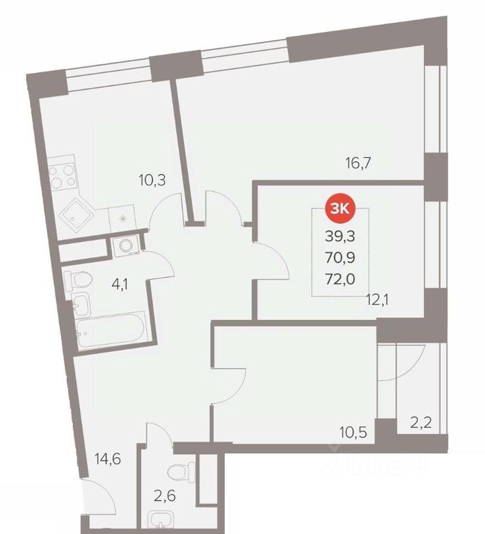 2-BD Apartment Sale, 72 sq. m. at Otlichno, Oktyabrskiy Avenue, 28А, Lyubertsy, Moscow Region, Russia #1