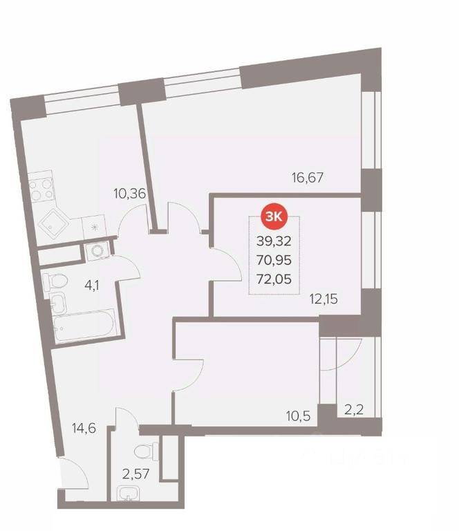 2-BD Apartment Sale, 72.05 sq. m. at Otlichno, Oktyabrskiy Avenue, 28А, Lyubertsy, Moscow Region, Russia #1