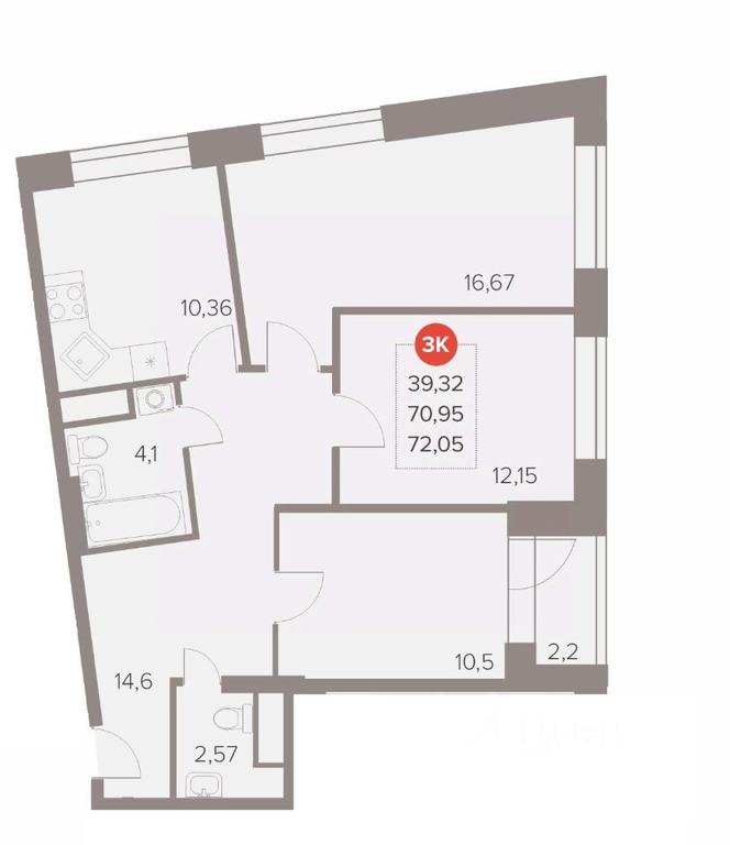 2-BD Apartment Sale, 72.05 sq. m. at Otlichno, Oktyabrskiy Avenue, 28А, Lyubertsy, Moscow Region, Russia #1