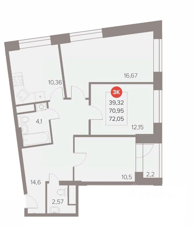 2-BD Apartment Sale, 72.05 sq. m. at Otlichno, Oktyabrskiy Avenue, 28А, Lyubertsy, Moscow Region, Russia #1
