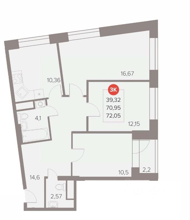 2-BD Apartment Sale, 72.05 sq. m. at Otlichno, Oktyabrskiy Avenue, 28А, Lyubertsy, Moscow Region, Russia #1