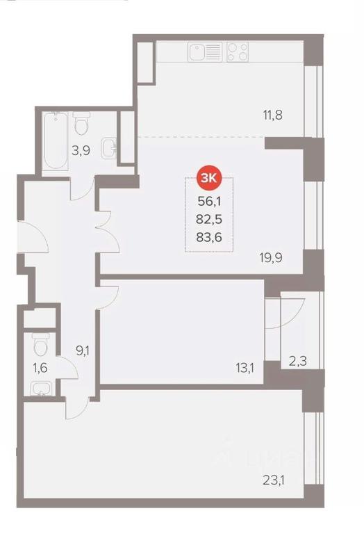 2-BD Apartment Sale, 83.6 sq. m. at Otlichno, Oktyabrskiy Avenue, 28А, Lyubertsy, Moscow Region, Russia #1