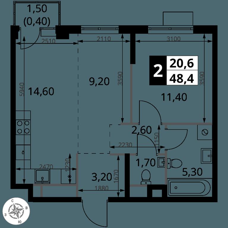 2-BD Apartment Sale, 48.4 sq. m. at 1 Himkinskij, zhiloy kompleks 1-y Khimkinskiy, kvartal Mezhdunarodny, mikrorayon Klyazma-Starbeyevo, Khimki, Moscow Region, Russia #2 2-BD Apartment Sale, 48.4 sq. m. at 1 Himkinskij, zhiloy kompleks 1-y Khimkinskiy, kvartal Mezhdunarodny, mikrorayon Klyazma-Starbeyevo, Khimki, Moscow Region, Russia #2