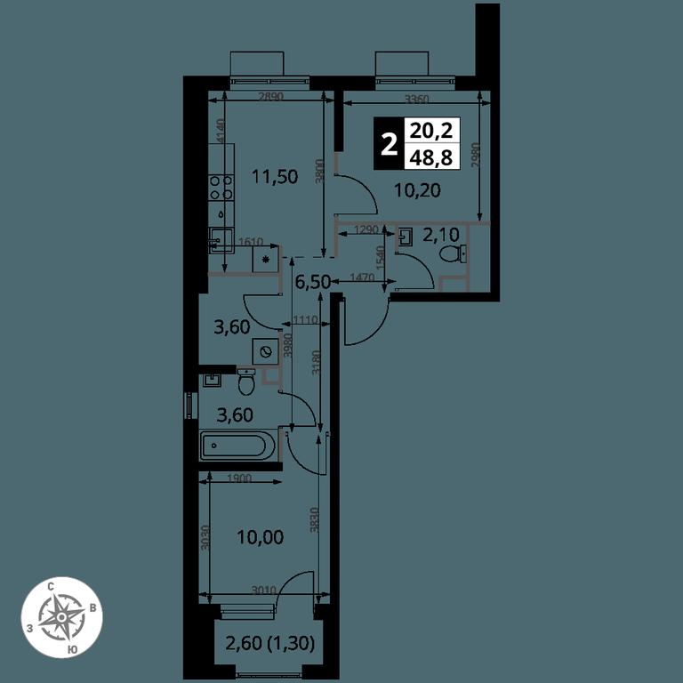 2-BD Apartment Sale, 48.8 sq. m. at 1 Himkinskij, zhiloy kompleks 1-y Khimkinskiy, kvartal Mezhdunarodny, mikrorayon Klyazma-Starbeyevo, Khimki, Moscow Region, Russia #2