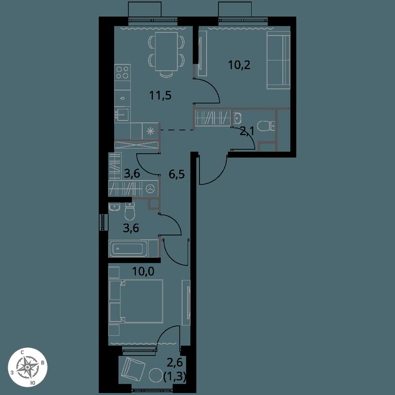 2-BD Apartment Sale, 48.8 sq. m. at 1 Himkinskij, zhiloy kompleks 1-y Khimkinskiy, kvartal Mezhdunarodny, mikrorayon Klyazma-Starbeyevo, Khimki, Moscow Region, Russia #1