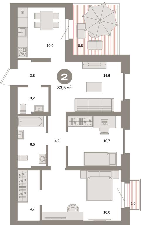 2-BD Apartment Sale, 83.5平方米 at Kvartal Metronom, Tagilskaya Street, Moscow, Russia #1