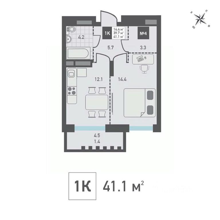 Apartment Sale, 41.1平方米 at Zelenograd Rivera, ulitsa Lyotchika Polagushina, Zelenograd, Moscow, Russia #1