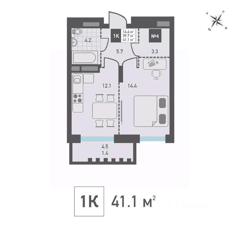 Apartment Sale, 41.1平方米 at Zelenograd Rivera, ulitsa Lyotchika Polagushina, Zelenograd, Moscow, Russia #1
