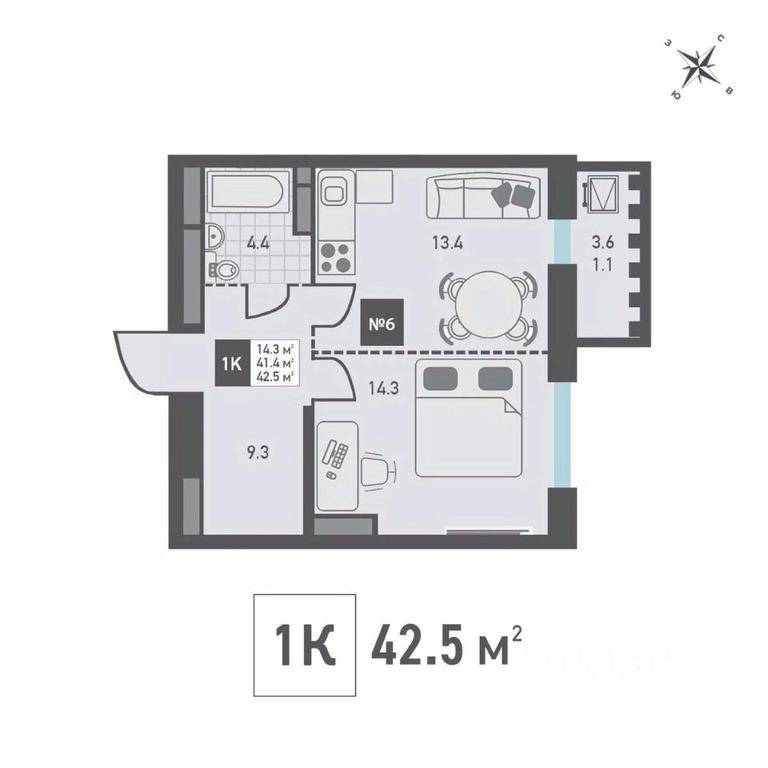 Apartment Sale, 42.5平方米 at Zelenograd Rivera, ulitsa Lyotchika Polagushina, Zelenograd, Moscow, Russia #1